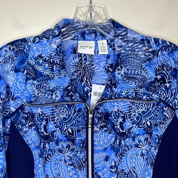 CHICO’S ZENERGY Jacket NEEMA Blue Paisley Zipper Front Lightweight NWT Size 8 - Picture 3 of 12